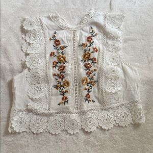 Bohemian White Embroidered Crochet Crop Top XS S M L
